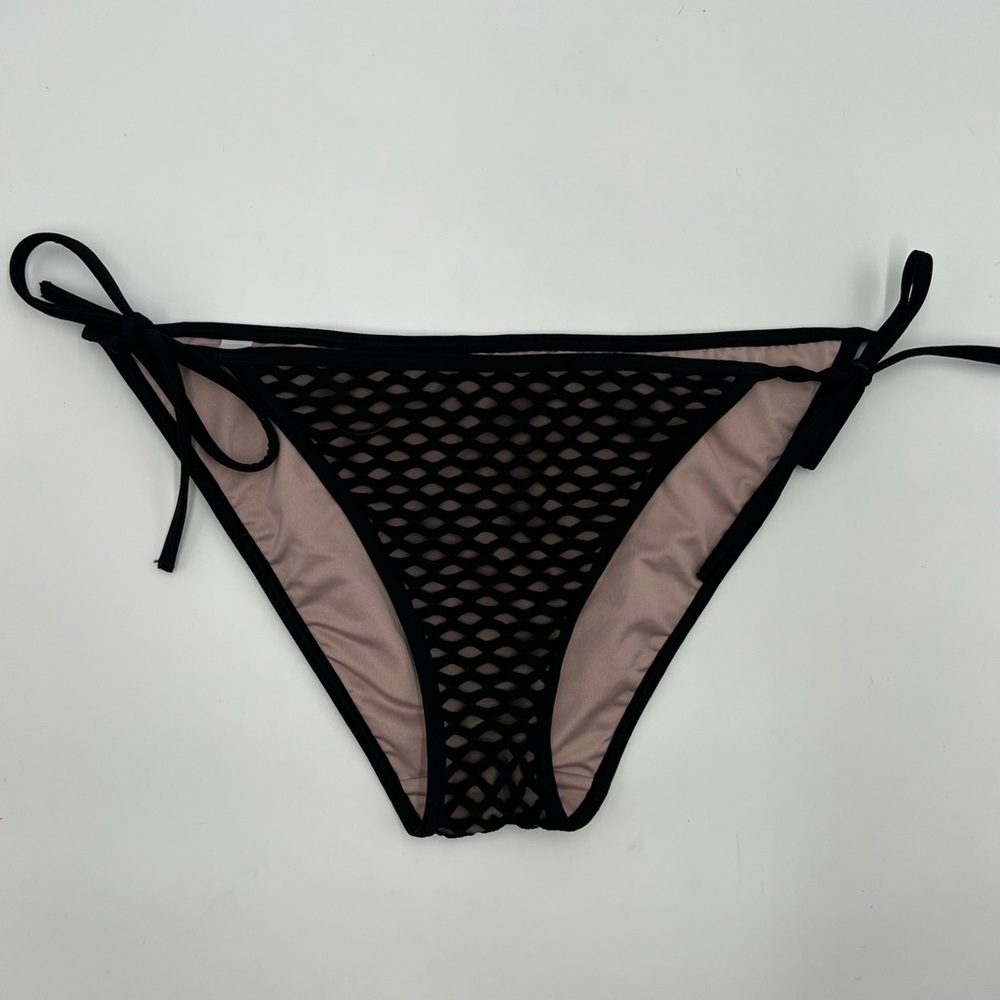 Victoria's Secret Tie Sides Black/Pink Lined Swim Bottom Women's Size M